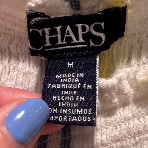 Chaps Women's White Striped Cotton Blouse Size Medium Lightweight Summer - Picture 3 of 7